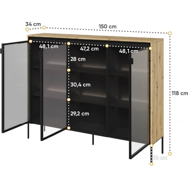 Trendvitrine H118 cm - Artisan-Eiche/Schwarz