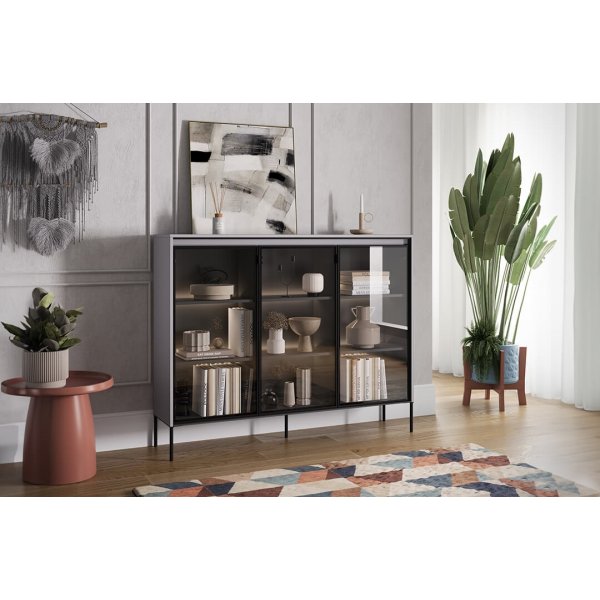 Trendvitrine H118 cm - Grau/Schwarz