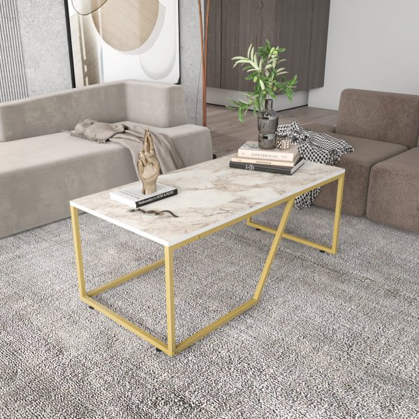 Couchtisch Wendy 120 x 60 cm - Wei/Gold