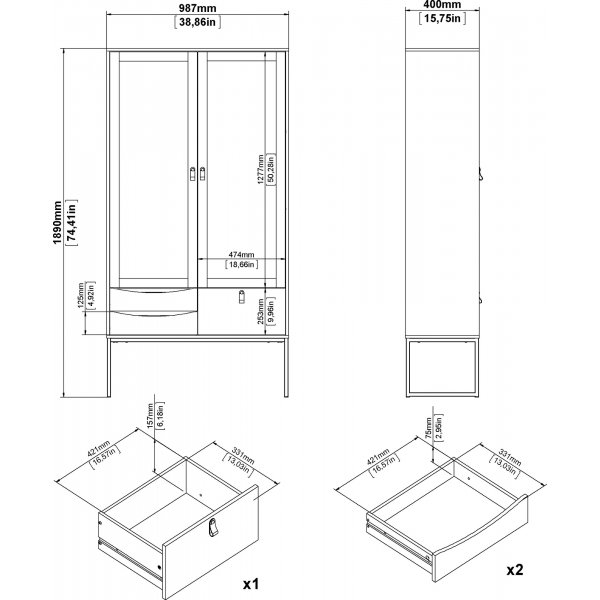 Stoppelvitrine - Schwarz/Eiche