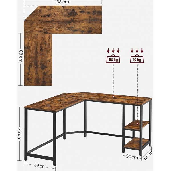 Rami Eckschreibtisch 138/138 x 49 cm - Braun/Schwarz