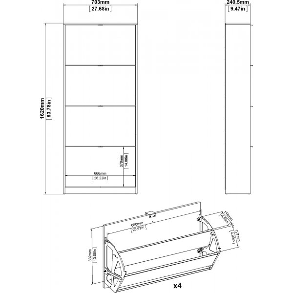 Schuhe tiefer Schuhschrank mit 4 Fächern - Schwarz Schuhe tiefer Schuhschrank mit 4 Fächern - Schwarz