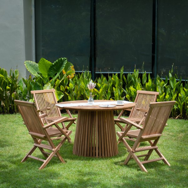 Salt Outdoor-Gruppe in Teak: runder Tisch mit 4 Sesseln