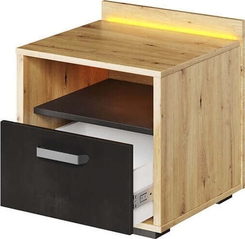 Qubic Nachttisch - Artisan Eiche/Grau/Schwarz