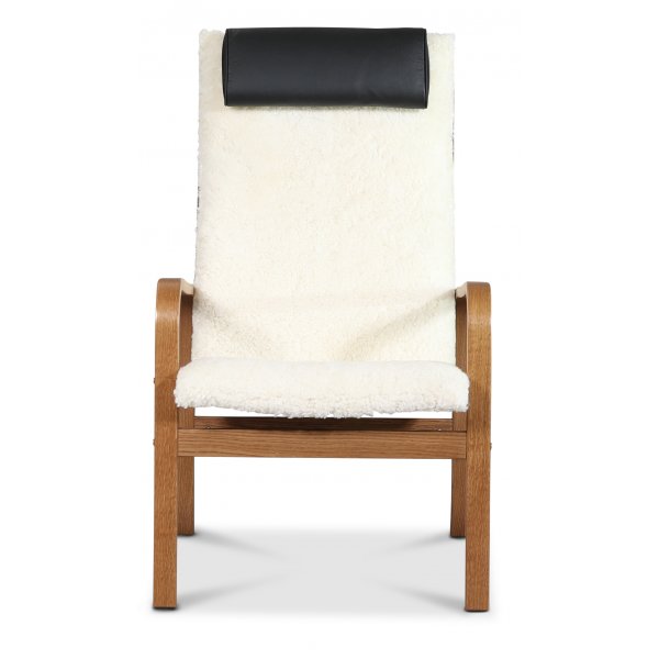 Fushion Sessel aus Schaffell Skandinavisches Mondlicht - Braun gebeizte Eiche + Textilreinigung fr Mbel