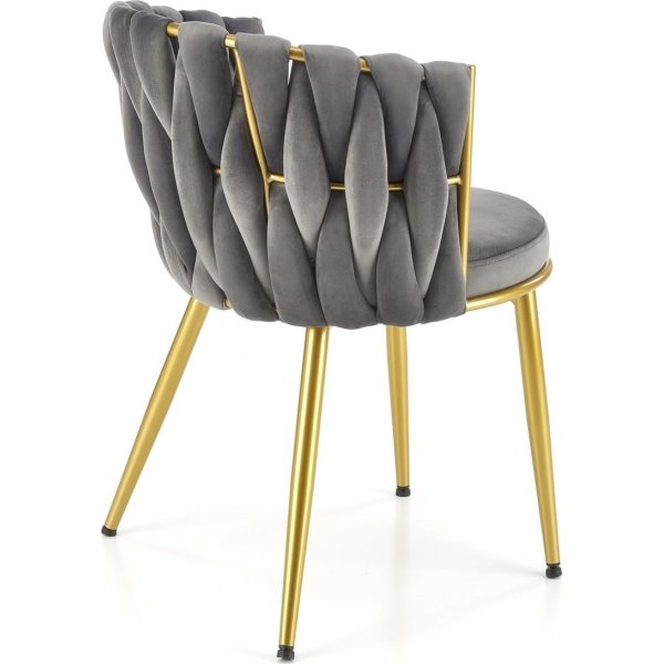 Esszimmerstuhl, grauer Samt, mit goldenen Beinen