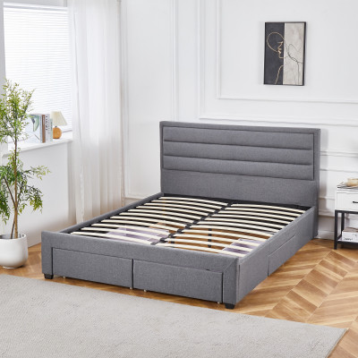 Doppelbett aus Ulmenholz mit Stauraum, 180 x 200 cm - Grau + Mbelpflegeset fr Textilien