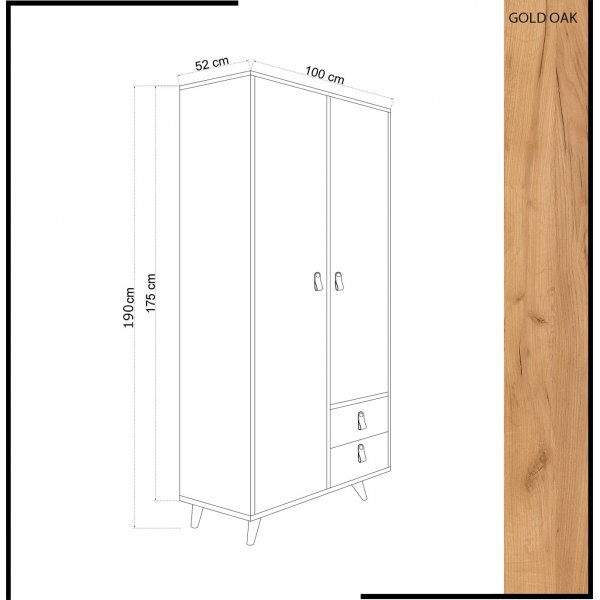 Musso Kleiderschrank 100x52x190 cm - Eiche/Wei�
