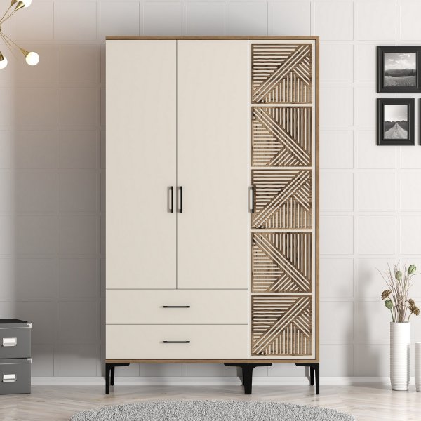 Kumsal Kleiderschrank 7 Walnuss/Creme