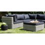Dallas Outdoor-Gruppen-Ecksofa mit Sessel und Tisch/Fuhocker - Hellgraues Kunststoff-Rattan