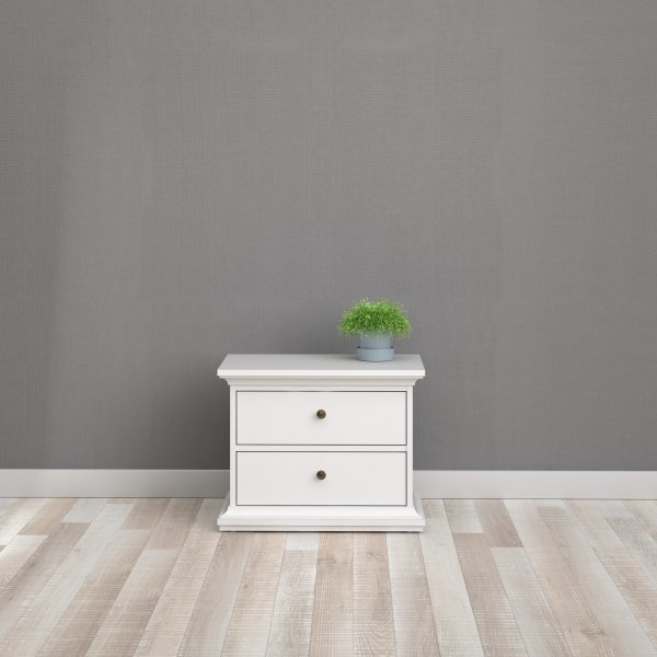 Pariser Nachttisch mit 2 Schubladen - Weiß Pariser Nachttisch mit 2 Schubladen - Weiß