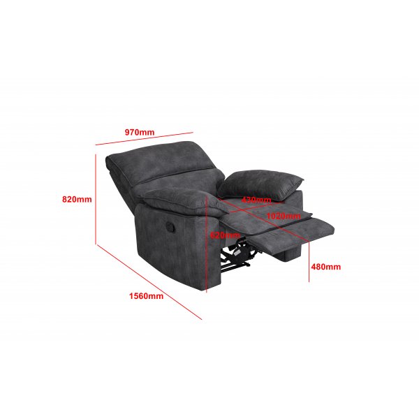 Coventry Liegesessel mit manuellem Mechanismus - graue Mikrofaser