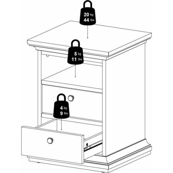 Paris schmaler Nachttisch mit 2 Schubladen und 1 offenem Fach - Wei
