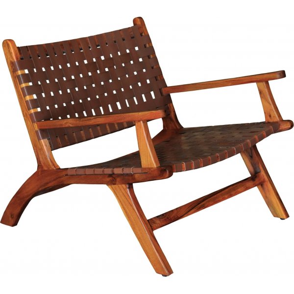 Porto Bello Sessel Teak / cognacbraunes Anilinleder