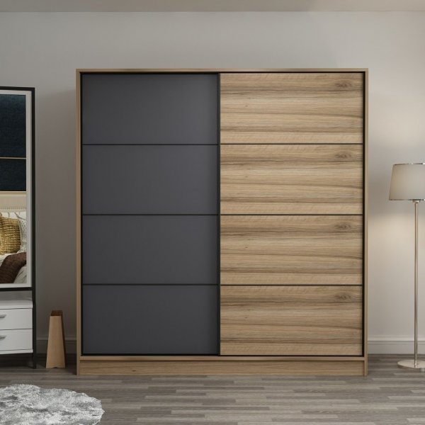 Kapusta Kleiderschrank 180 cm - Braun/Anthrazit/Braun