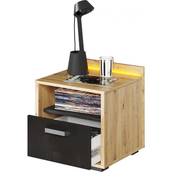 Qubic Nachttisch - Artisan Eiche/Grau/Schwarz