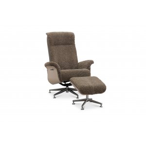 Relaxsessel mit Fußhocker in echtem Schaffell Eiche/Dunkelbeige - Ulla Relaxsessel mit Fußhocker in echtem Schaffell Eiche/Dunkelbeige - Ulla