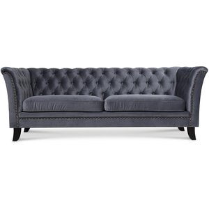 Milton Chesterfield 3-Sitzer Sofa - Grauer Samt + Mbelpflegeset fr Textilien