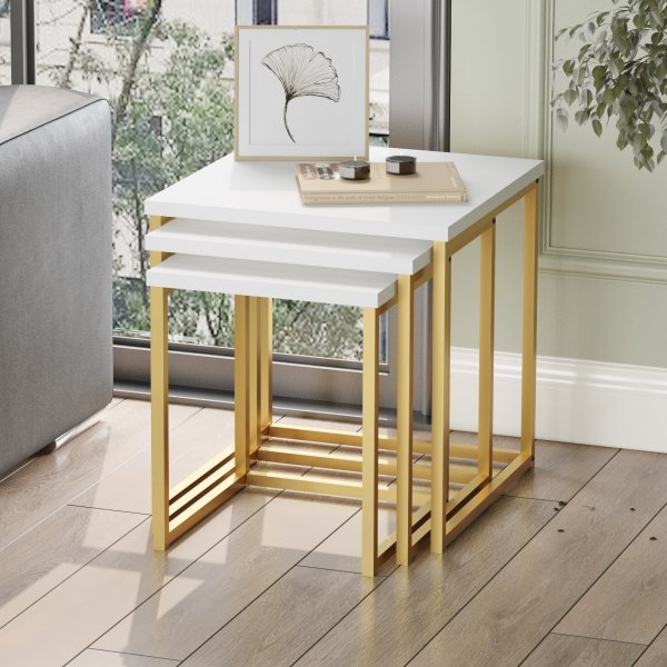 Voyage Tisch 7, 30/35/40x30/35/40 cm - Wei/Gold