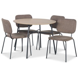 Tufta Essgruppe Ø100 cm Tisch aus hellem Holz + 4 Lokrume braune Stühle Tufta Essgruppe Ø100 cm Tisch aus hellem Holz + 4 Lokrume braune Stühle