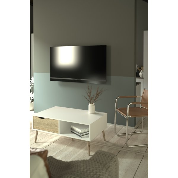 Oslo Couchtisch 99 x 39 cm - Wei/Eiche