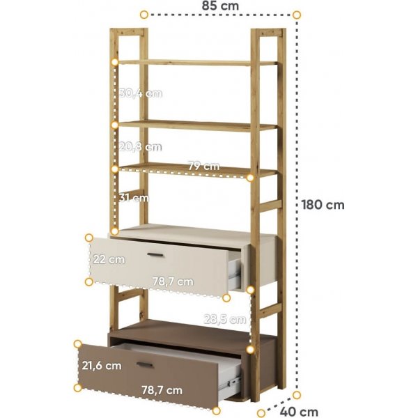 Lenny Bücherregal - Artisan Eiche/Beige/Trüffel Lenny Bücherregal - Artisan Eiche/Beige/Trüffel