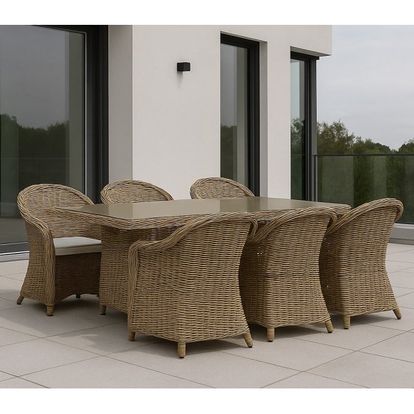 Gartengruppe: 6 Sthle und Tisch 200 x 100 cm Rattan - Hampton/Mercury