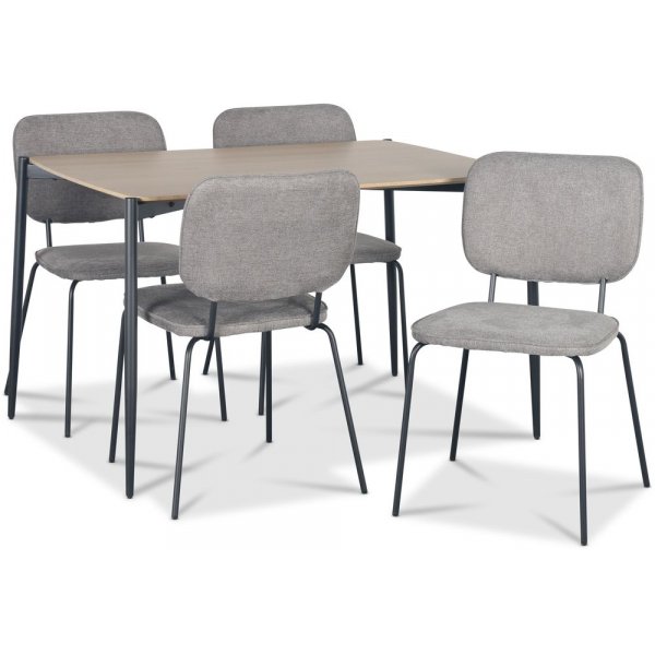 Lokrume Essgruppe 120 cm Tisch aus hellem Holz + 4 Lokrume graue Sthle