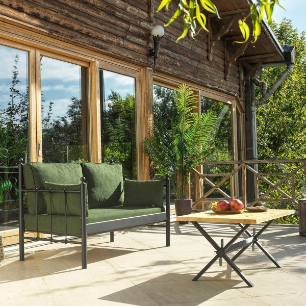 Lalas 2-Sitzer Outdoor-Sofa - Schwarz/Grün + Textilreinigung für Möbel Lalas 2-Sitzer Outdoor-Sofa - Schwarz/Grün + Textilreinigung für Möbel