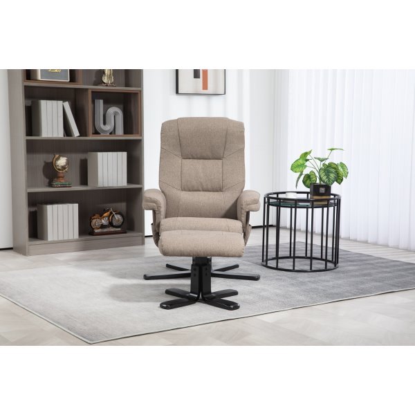 Oslo Liegesessel mit Hocker aus dunkelbeigem Stoff