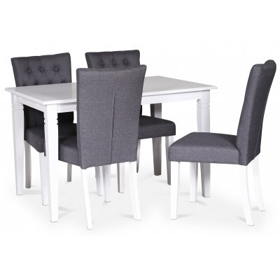Lebensmittelgruppe Sandhamn; 120 cm Tisch mit 4 Crocket Esszimmersthlen in grauem Stoff + Fleckentferner fr Mbel