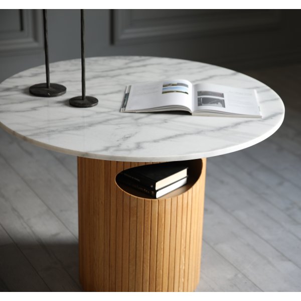 Arto runder Couchtisch Hhe 60 cm - Eiche / weier Marmor