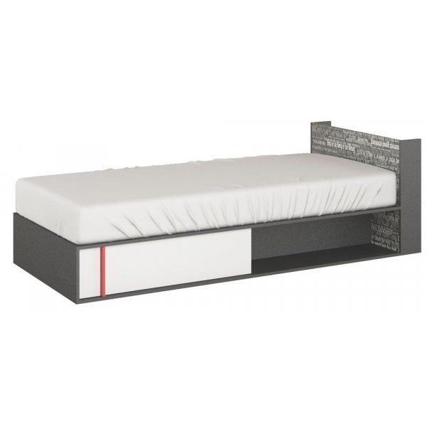 Jacklyn Bett mit Stauraum 90x200 cm - Wei/Graphit - Rechtsseitig