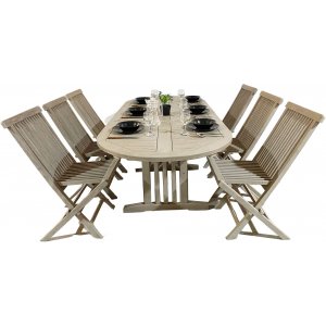 Ovaler Esstisch Saltö aus Teakholz 150-210 cm Schmetterling - Graues Teakholz Ovaler Esstisch Saltö aus Teakholz 150-210 cm Schmetterling - Graues Teakholz