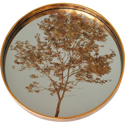 Goldenes Serviertablett mit Spiegelglas - Baum