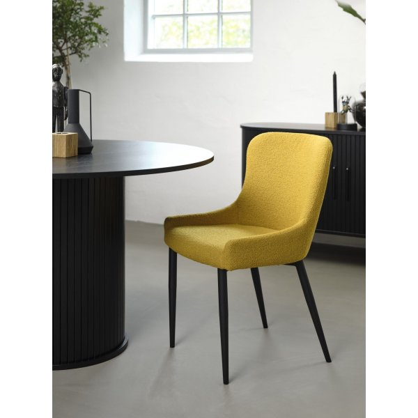 Boss Esszimmerstuhl aus gelbem Boucl�-Stoff
