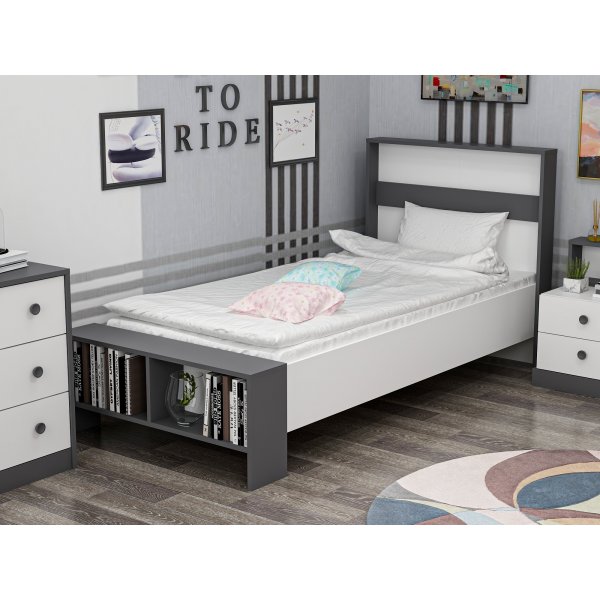 Life Einzelbett 90x190 cm - Anthrazit/Wei
