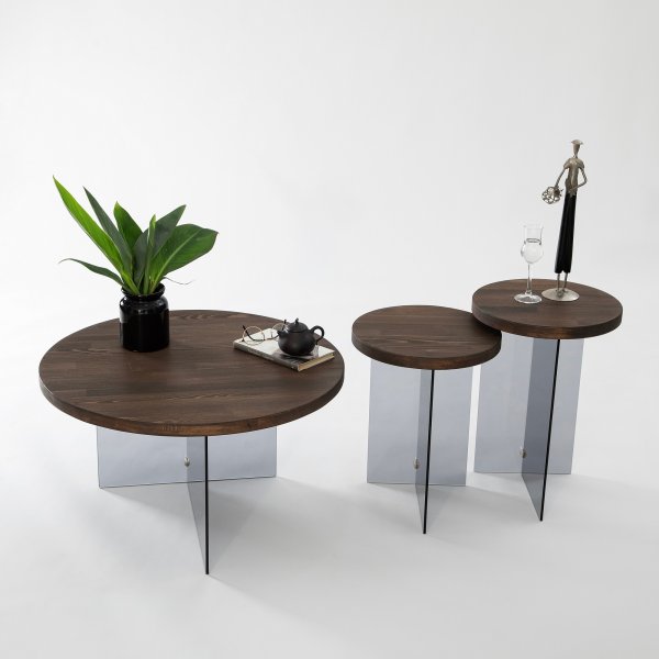 Serenity Beistelltisch-Set 35/35 cm - Walnuss/Dunkelgrau