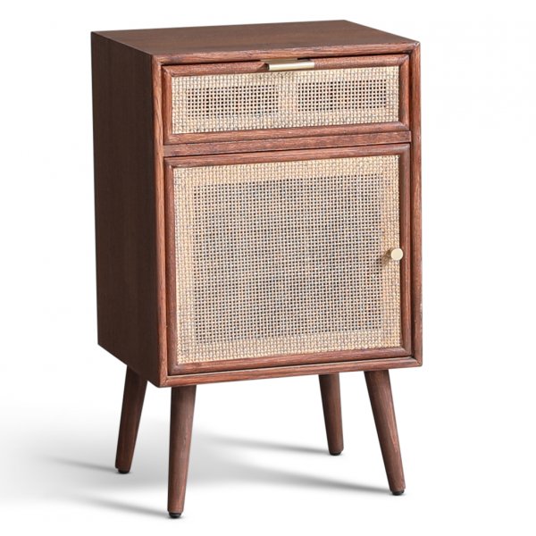 Nachttisch Walnuss/Rattan 71 cm hoch + Textilreinigung fr Mbel