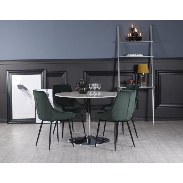 Plaza Esstischset, Marmortisch mit 4 Theo Samtsthlen - Grn/Wei/Chrom