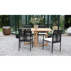 Salt Outdoor-Essgruppen-Klapptisch mit 4 Skanr-Gestellsthlen - Teak/Schwarz