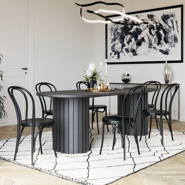 Essgruppe PiPi ovaler Esstisch 240 cm inkl. 6 Bugholzsthle No18 - Schwarz + 6.00 x Serviettenringe