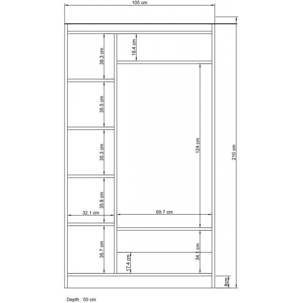 Inci Kleiderschrank 105 x 50 x 210 cm - Wei�