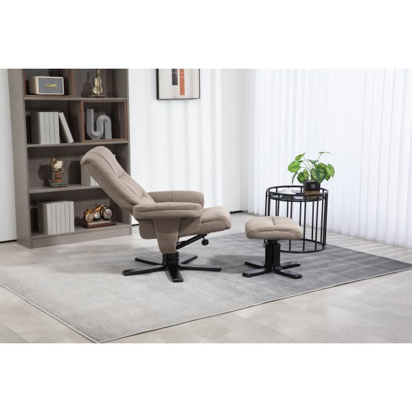 Oslo Liegesessel mit Hocker aus dunkelbeigem Stoff
