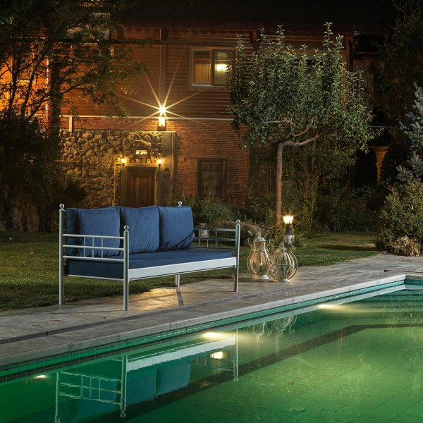 Manyas 3-Sitzer Outdoor-Sofa - Weiß/Blau + Textilreinigung für Möbel Manyas 3-Sitzer Outdoor-Sofa - Weiß/Blau + Textilreinigung für Möbel