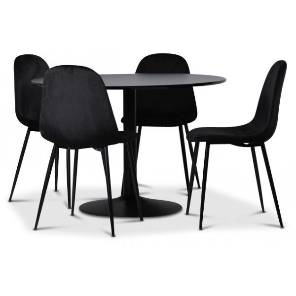 Seat Essgruppe, Esstisch mit 4 Carisma Samtstühlen - schwarz/schwarz + 4.00 x Stuhlkissen Seat Essgruppe, Esstisch mit 4 Carisma Samtstühlen - schwarz/schwarz + 4.00 x Stuhlkissen