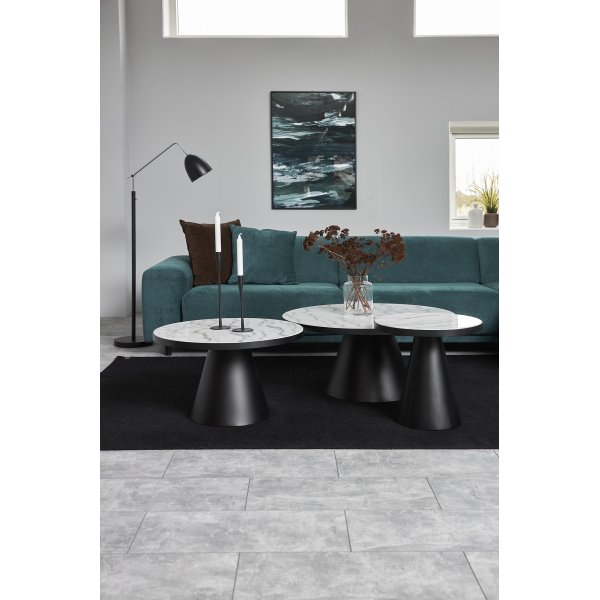 Soli Couchtisch Ø65 cm - Weißer Marmor/Schwarz Soli Couchtisch Ø65 cm - Weißer Marmor/Schwarz