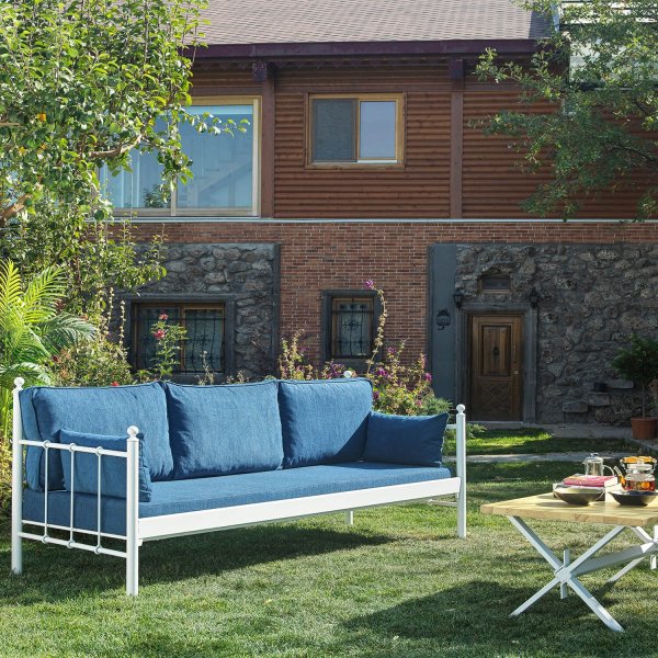 Lalas 3-Sitzer Outdoor-Sofa - Wei/Blau + Fleckentferner fr Mbel