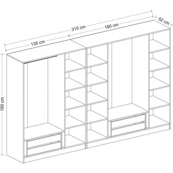 Capeto Kleiderschrank 315x52x210 cm, Variante B - Wei�