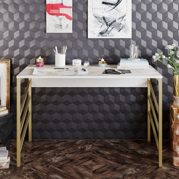 Tuna Schreibtisch 120x60 cm - Gold/Weiß Tuna Schreibtisch 120x60 cm - Gold/Weiß